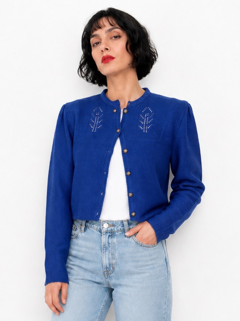 Vintage Austrian wool Knit Button-Front Cardigan Jacket- Alpen Lander- XS